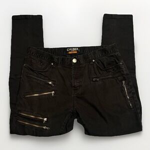 Caliber Mens 36x31 Cargo Utility Multi Pocket Zipper Black Slim Jeans